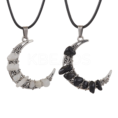 2Pcs 2 Styles Tibetan Style Alloy Moon Pendant Necklaces Set NJEW-JN04608-1