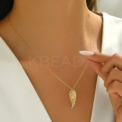 Stainless Steel Crystal Rhinestone Hollow Wing Pendant Necklaces for Women Daily Wear JF5820-1