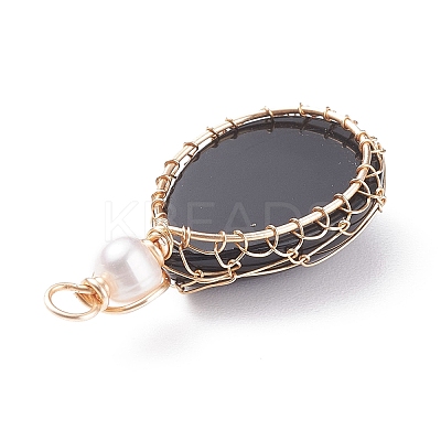 Natural Obsidian Copper Wire Wrapped Pendants PALLOY-JF01398-05-1