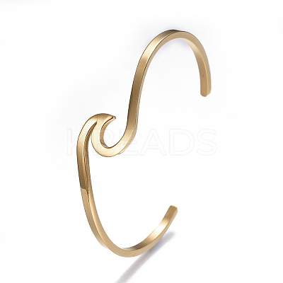 Ion Plating(IP) 304 Stainless Steel Cuff Bangles BJEW-G611-01G-1