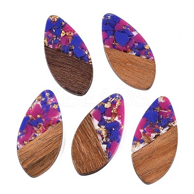Transparent Resin and Walnut Wood Pendants RESI-T057-05G-1