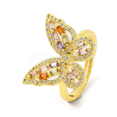 Butterfly Brass Micro Pave Cubic Zirconia Adjustable Rings for Women RJEW-U003-27A-G-1