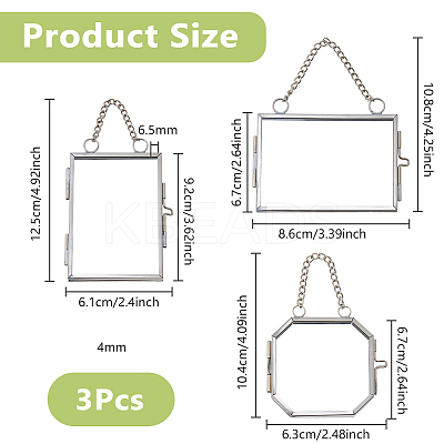 3Pcs 3 Styles Glass Hanging Photo Frame HJEW-DC0001-18-1