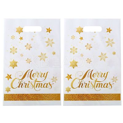 50Pcs Merry Christmas Snowflake Printed Transparent OPP Cellophane Packaging Bags with Die Cut Hole Handles ABAG-C013-02-1