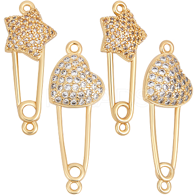 6Pcs 2 Styles Brass Micro Pave Cubic Zirconia Connector Charms KK-BBC0005-56-1