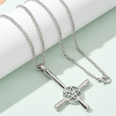 Christian Upside Down Cross & Star Alloy Pendant Pendant Twisted Chain Necklaces for Women NJEW-NH0001-03P-1