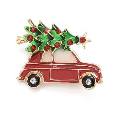 Colorful Christmas Tree with Car Enamel Pin with Rhinestone JEWB-A004-13G-1