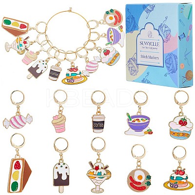 Food Theme Alloy Enamel Pendant Locking Stitch Markers HJEW-SC00018-1