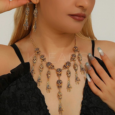 Halloween Tibetan Style Alloy Bib Necklaces & Dangle Earring Sets SJEW-P006-02AG-1