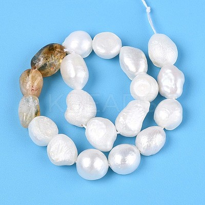 Heated Natural Citrine Nuggets & Natural Cultured Freshwater Pearl Beads Strands PEAR-N023-01A-15-1