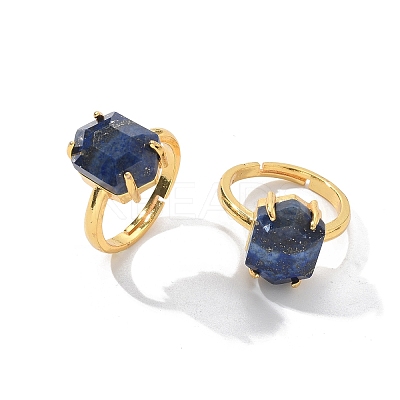 Hexagon Natural & Synthetic Gemstone Finger Rings RJEW-B113-02G-1