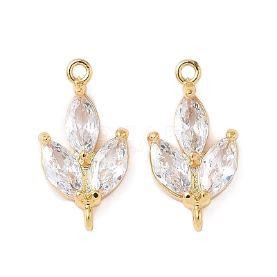 Brass Pave Clear Cubic Zirconia Leaf Links Connector Charms KK-D024-08G-1