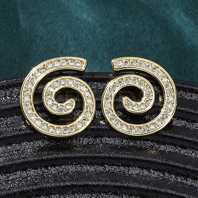 Brass Micro Pave Clear Cubic Zirconia Stud Earrings EJEW-H158-07A-G-1