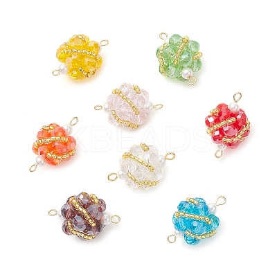 8Pcs 8 Colors Glass Beaded Round Sphere Links PALLOY-MZ00874-1