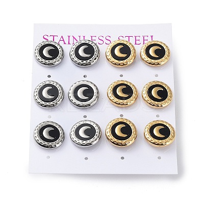 6 Pair 2 Color Crescent Moon Acrylic Stud Earrings EJEW-A024-13-1