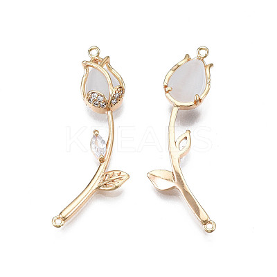 Brass Micro Pave Clear Cubic Zirconia Link Connectors KK-Q278-004-NF-1