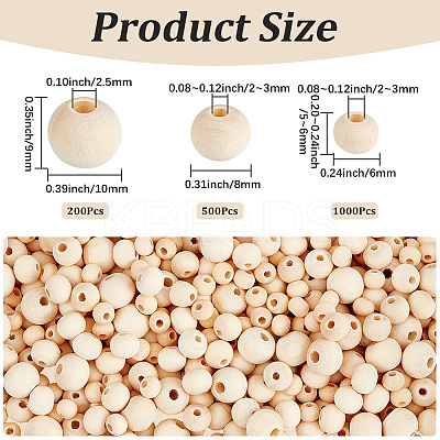 1700Pcs 3 Styles Natural Unfinished Wood Beads WOOD-PA0001-56-1