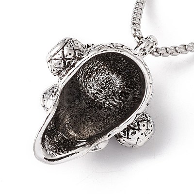 Alloy Skull with Headset Pendant Necklace with 201 Stainless Steel Box Chains NJEW-E016-04AS-1