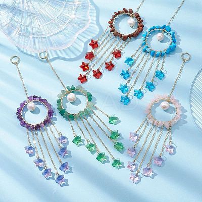 Glass Star Pendant Decorations HJEW-JM01247-1