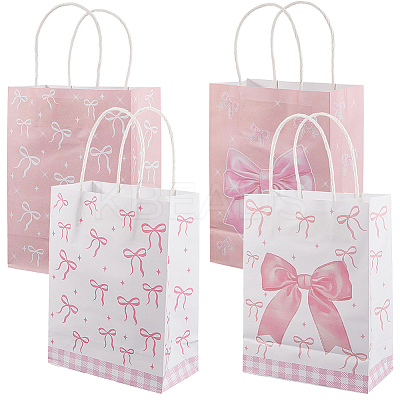 12Pcs 2 Colors Bowknot Kraft Paper Bags with Handles ABAG-WH20015-15-1