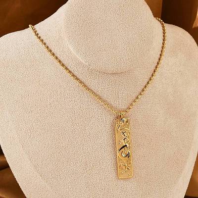 304 Stainless Steel Clear Cubic Zirconia Rectangle Constellation Pendant Necklaces for Women Men NJEW-S435-01G-J-1