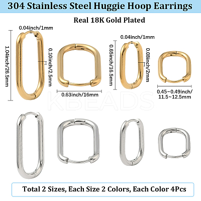 8 Pairs 4 Styles 304 Stainless Steel Oval Hoop Earrings EJEW-SC0001-75-1