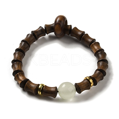 Black Wood Bamboo Joint Beaded Stretch Bracelet BJEW-B080-13B-1