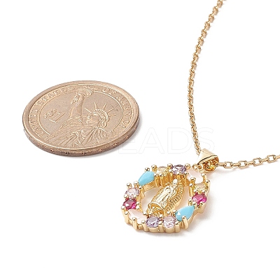 Colorful Cubic Zirconia Oval with Virgin Mary Pendant Necklace NJEW-JN04207-1