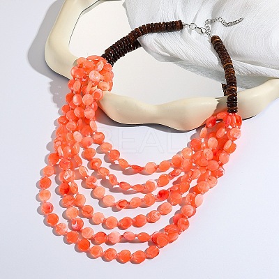 Flat Round Resin & Coconut Heishi Beaded Multi Layered Necklaces for Women FS-WGC6677-02-1