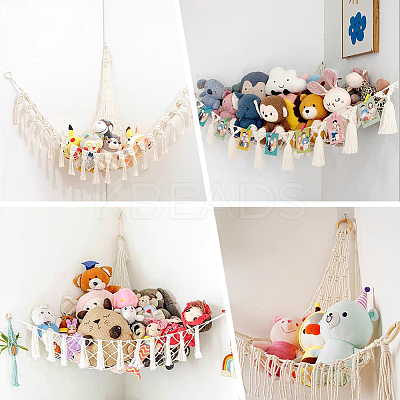 Cotton Macrame Hanging Toy Storage Hammock AJEW-WH0033-72-1
