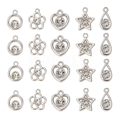 50Pcs 5 Styles Plastic with Resin Rhinestone Pendants KY-CJ0001-94-1
