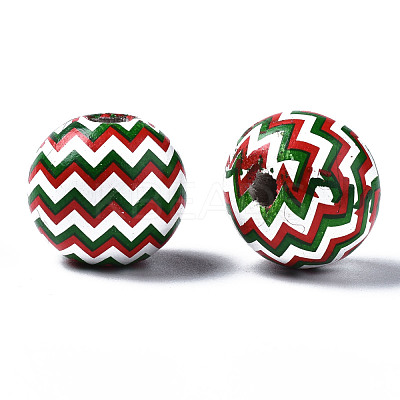 Painted Natural Wood European Beads WOOD-S057-034-1