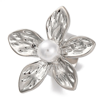 Flower Alloy Open Cuff Rings for Women RJEW-U028-01P-1