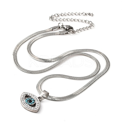 304 Stainless Steel Rhinestone Snake Chain Evil Eye Pendant Necklaces NJEW-K273-02P-1