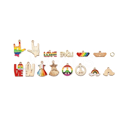14Pcs 7 Styles Pride Rainbow Theme Alloy Enamel Pendants ENAM-FP0001-87-1