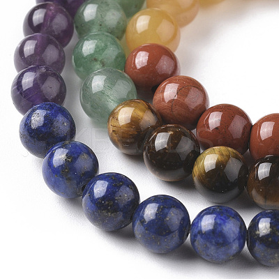 7 Chakra Theme Natural Red Rainbow Jasper & Yellow Aventurine & Tiger Eye & Green Aventurine & Blue Spot Stone & Lapis Lazuli & Amethyst Beads Strands G-F668-23-6mm-1