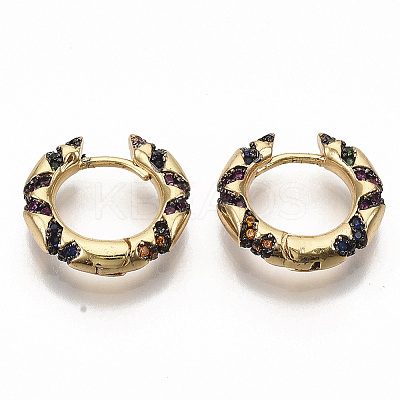 Brass Micro Pave Colorful Cubic Zirconia Hoop Earrings EJEW-S208-058-1