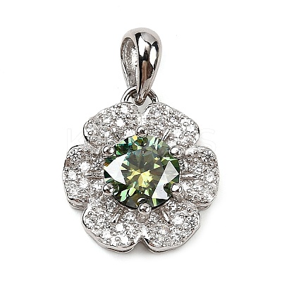 925 Sterling Silver  Moissanite Rhinestone Flower Charms STER-D308-01B-P-1