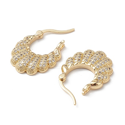 Flower Clear Cubic Zirconia Hoop Earrings EJEW-M216-09G-1