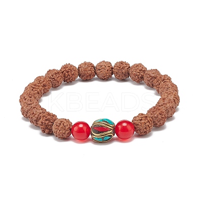 4Pcs 4 Style Natural Rudraksha Mala Bead Bracelets Set BJEW-JB08979-1