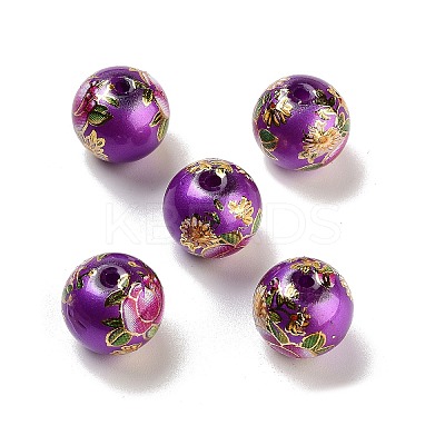 Flower Picture Printed Glass Round Beads GLAA-J087-12mm-B08-1