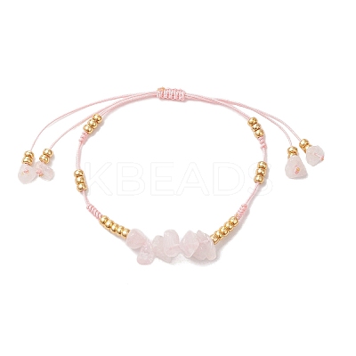 Natural Rose Quartz Chip & MIYUKI Round Rocailles Beads Braided Bead Bracelets BJEW-MZ00252-01-1