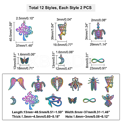 24Pcs 12 Style Plated Alloy Pendants PALLOY-PH0001-85-1