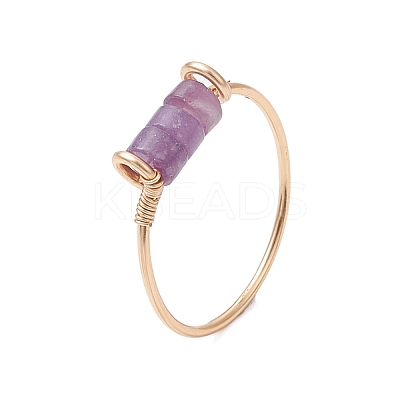 Column Natural Amethyst & Red Jasper & Green Aventurine & Tiger Eye & Lepidolite/Purple Mica Finger Rings RJEW-JR00781-1