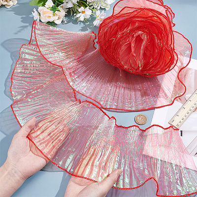 10M Iridescent Organza Pleated Lace Ribbon OCOR-HY0002-34B-1