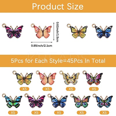 45Pcs 9 Colors Light Gold Alloy Enamel Pendants ENAM-SZ0004-07-1