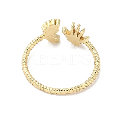 Footprint & Palm Brass Open Cuff Ring for Women RJEW-A040-03G-1