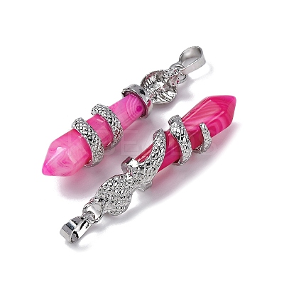 Natural Hot Pink Banded Agate(Dyed & Heated) Pendants G-A241-01P-14-1