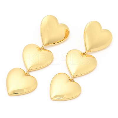 Rack Plating Brass Triple Heart Dangle Stud Earrings EJEW-A103-11G-1