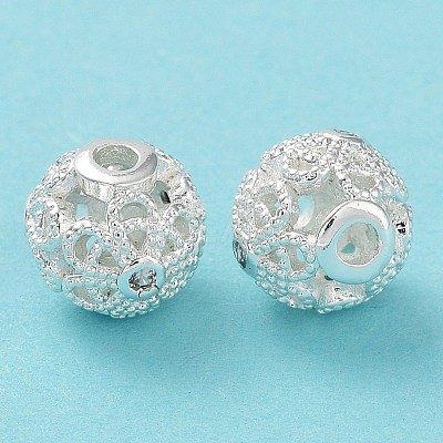 Rack Plating Brass Micro Pave Clear Cubic Zirconia Beads KK-B078-09S-1